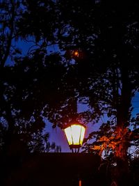 Low angle view of illuminated street light at night