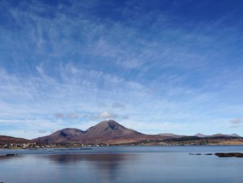 Scenic view of lake against blue sky