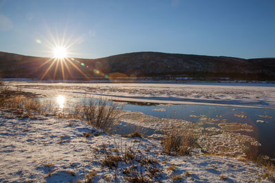 Scenic view of snow covered landscape against sky