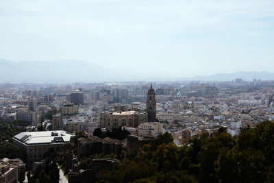 High angle view of buildings in city