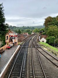 High angle view of railroad tracks against sky
