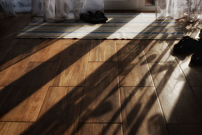 Low section of woman on wooden floor