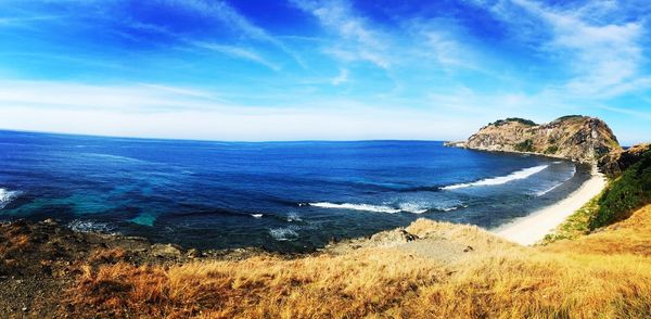 Scenic view of sea against blue sky