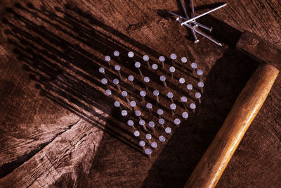 High angle view of wood on table