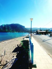 View of calm blue sea against clear sky