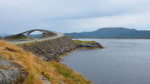 Atlantic oceanic road bridge on a cloudy day