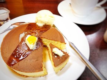 Close-up of dessert served on table