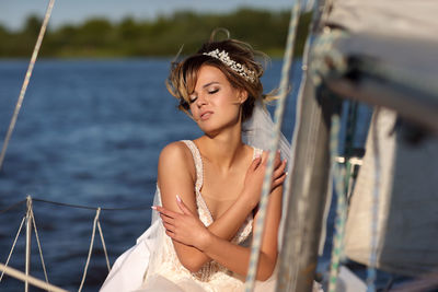 Bride on a sailing yacht