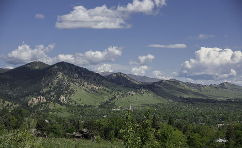 Scenic view of mountains against cloudy sky