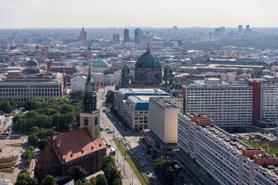 High angle view of cityscape against sky