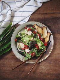 High angle view of salad in bowl