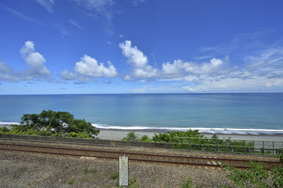 Scenic view of sea against blue sky