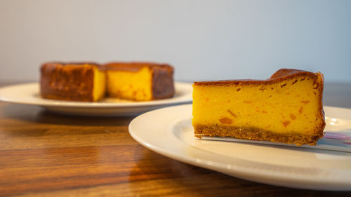 Close-up of cake in plate on table