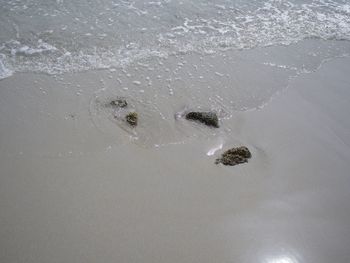 High angle view of sand on beach