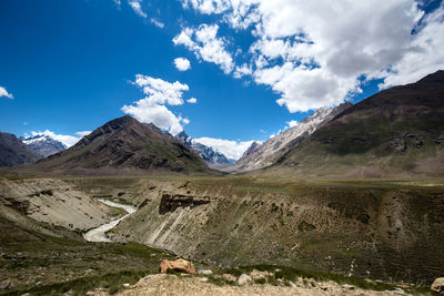Panoramic view of landscape and mountains against sky