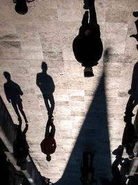 High angle view of silhouette people on floor