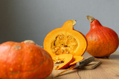 Close-up of pumpkin on table