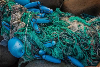 High angle view of fishing net