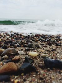 Surface level of pebbles at beach