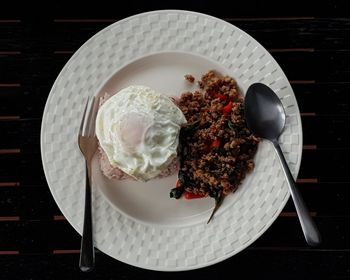 High angle view of breakfast in plate