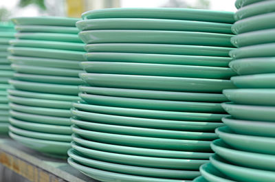 Close-up of stacked plates