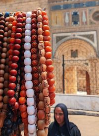 Portrait of woman in building at market