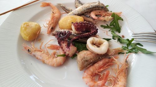 High angle view of seafood in plate