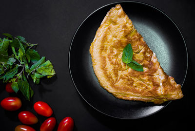 High angle view of breakfast served in plate