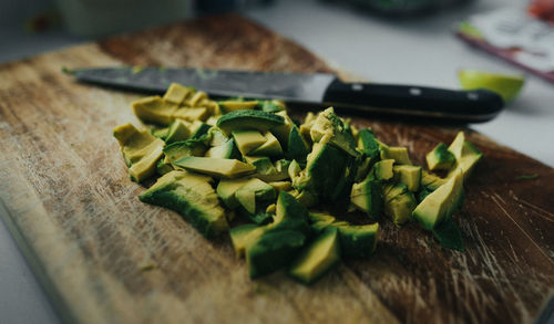 Close-up of chopped vegetables on cutting board