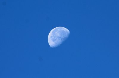 Low angle view of moon against blue sky