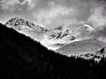 Scenic view of snow covered mountains against sky