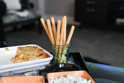 Close-up of breakfast served on table in restaurant