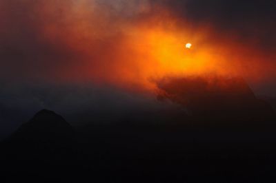 Low angle view of silhouette mountain against sky at sunset