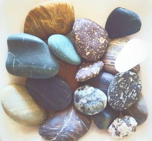 Close-up of stones on table