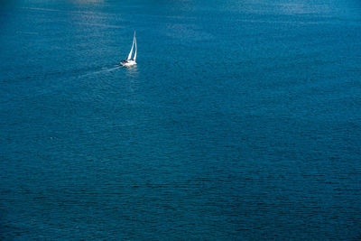 High angle view of sailboat in sea