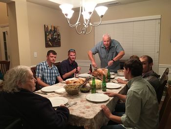 Family having dinner at table