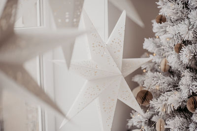 Close-up of christmas decoration hanging from ceiling