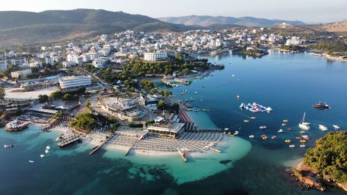 High angle view of boats in sea