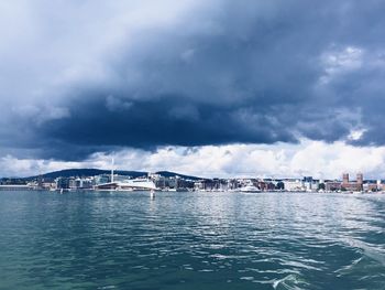 Scenic view of sea against cloudy sky