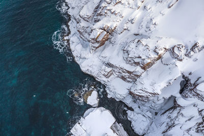 High angle view of snow on land