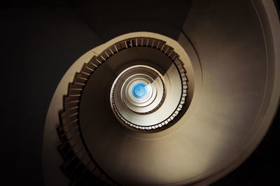 Directly below shot of spiral staircases