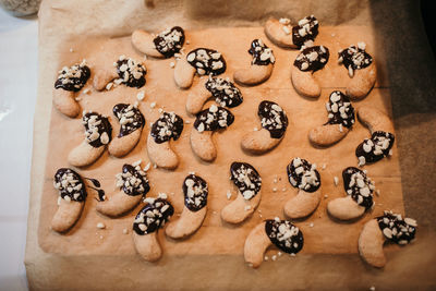 High angle view of cookies on table