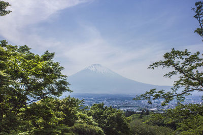 Scenic view of mountain against cloudy sky