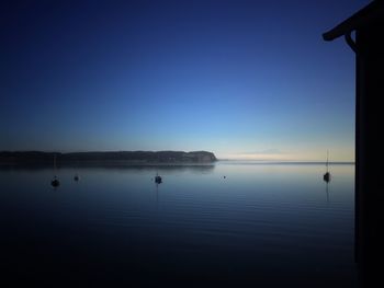 Scenic view of lake against clear blue sky