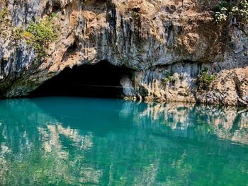 Scenic view of rock formation in lake