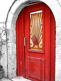 Closed door of building
