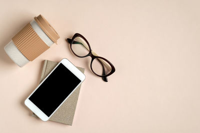 Directly above shot of eyeglasses on table