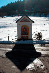 Built structure on snow covered land