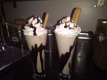 Close-up of ice cream on table