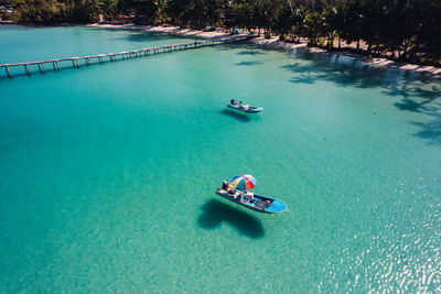 High angle view of boats in sea